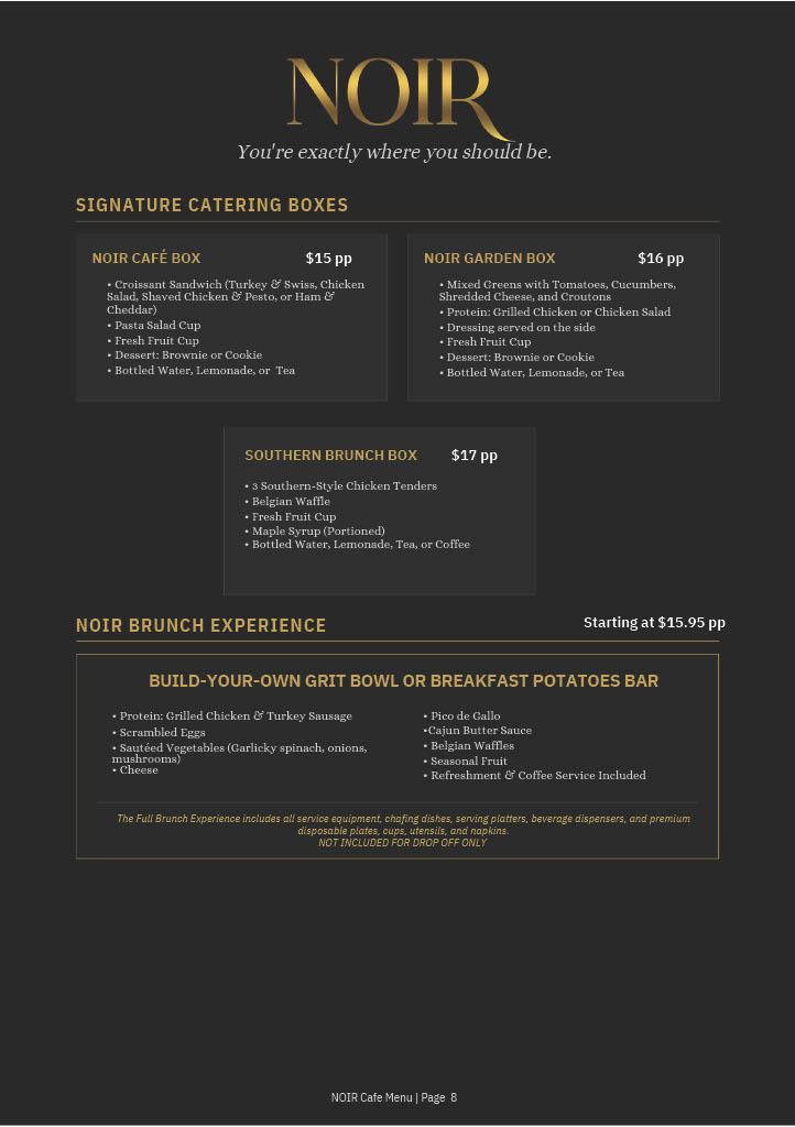 NOIR Catering Menu — Page 1